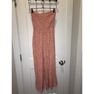 Women’s Mystree Red Floral Smocked Jumpsuit Wide Leg Boho Festival Sleeveless L